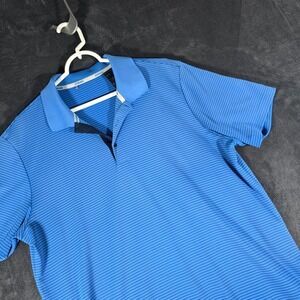 Adidas Golf‎ Polo Shirt Striped Athletic Training Blue Mens Large